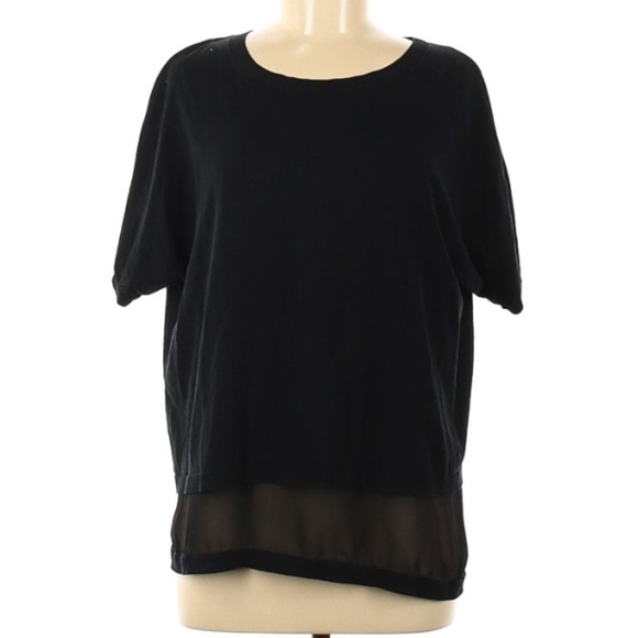 Lafayette 148 New York Split Back layer shirt short sleeve black medium - Picture 1 of 4